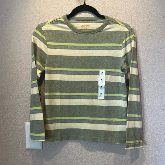 Cat & Jack Other - New Cat & Jack Kid’s Green Neutral Striped Long Sleeve T Shirt Size Medium NWT